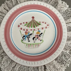 STANGL ART POTTERY NJ rosa Karussell 9 1/4" handbemalt Kinder Teller - Bild 1 von 6