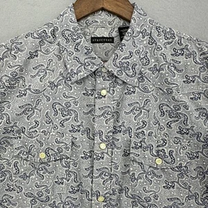 Structure Button Pearl Snap Up Shirt Short Sleeve Paisley Western L Cowboy Boho - Picture 1 of 8