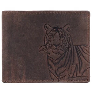 Cartera de cuero plegable con bloqueo RFID en relieve tigre marrón vintage para hombre - Imagen 1 de 5