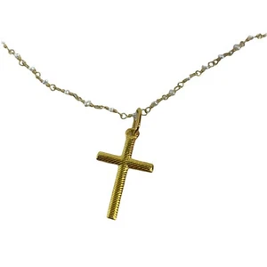Savvy Cie - 18K Yellow Gold Japanese Seed Pearl Cross Necklace NWT $195 - Picture 1 of 6