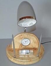 Reclaimed Burr Sycamore Desk Lamp with Chrome Pens and holders.Grey Lamp Shade.