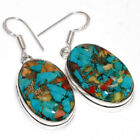 Spiny Oyster Turquoise 925 Silver Plated Earrings 1.7" Valentine Gifts GW