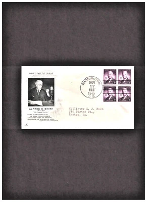 3c BKL 4 ALFRED E. SMITH NEXT DAY  CRAFT/SCOTT # 937 - Image 1 of 2