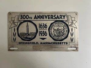 1936 Springfield Massachusetts 300th Anniversary License Plate Amazing!! - Picture 1 of 4