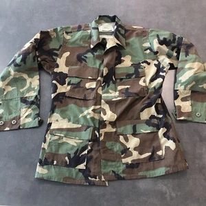 Vintage US Army Jacket  Medium Long Woodland Camo Hot Weather Coat Canvas 90s - Picture 1 of 6