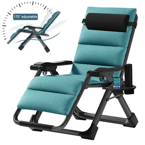 Folding Lounger Chair Chaise Longue Zero Gravity Chair Lounge & Mattress Pillow - Picture 1 of 16