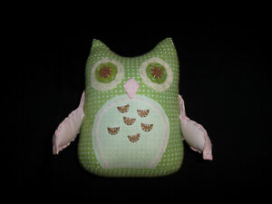 Pottery Barn Kids Owl Book End Retired Plush Soft Weighted Patchwork Decor Green