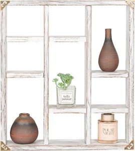 17.7X15.7-Inch Shadow Box Shelf 9-Slot Rustic Floating Shelves Larger Wall Mount - Picture 1 of 9