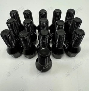 Alloy Wheel Bolts Black For Mercedes A B C Class CLA Tapered M14x1.5 28mm x 16 - Picture 1 of 3