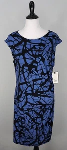 New Dana Buchman Blue Black Cinch Waist Sleeveless Stretch Sheath Dress Large - Picture 1 of 6
