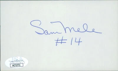 Sam Mele Washington Senators Signed 3x5 Index Card JSA Authenticated - Image 1 of 2