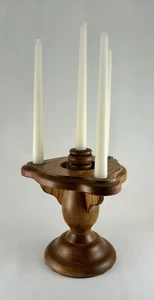 MCM Wooden Candelabra with Brass Cups for Tapers & Votive Holders for Tea Lights - Picture 1 of 13
