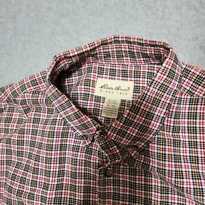 Eddie Bauer Mens Classic Fit Plaid Long Sleeve Button Up Shirt Red Black White - Picture 1 of 8