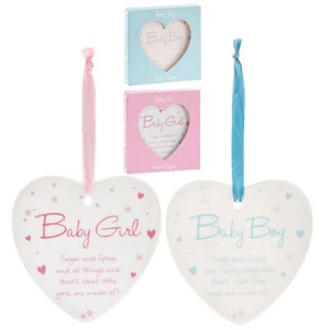 Baby Junge Mädchen blau rosa süß Keramik hängend Herz Neugeboren 13 cm - Bild 1 von 5
