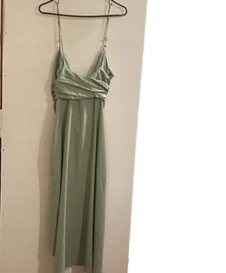 NEU MIT ETIKETT ZARA GERAFFTES LG LEINENMISCHUNG HOCO KLEID PERLENDETAIL GRÜN FairyGoth 90er Abschlussball - Bild 1 von 9