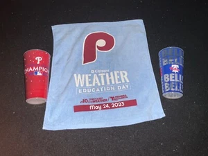 PHILLIES~2023 WEATHER DAY TOWEL AND SOUVENIR CUP RING THE BELL-NL CHAMPS SGA - Picture 1 of 5