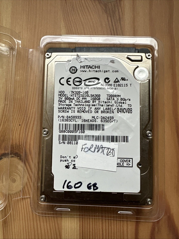 HTS723216L9A360 - Hitachi 160GB 7200RPM 2.5 inch SATA Hard Drive TESTED-formated - Image 1 of 1