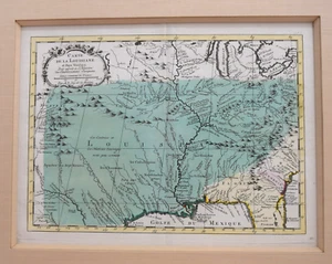 Antike gerahmte farbige illustrierte Karte "Carte de La Louisiane" Paris 1757 - Bild 1 von 24