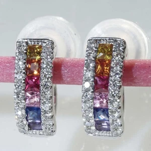 Halb Creolen in Regenbogen Farben mit Saphir, Rubin, Amethyst und Brillanten 750 - Bild 1 von 8