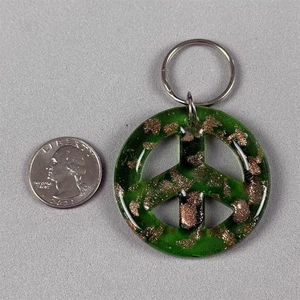 Green Glitter Hippie Peace Sign Plastic Keychain Key Ring #54385 - Picture 1 of 2
