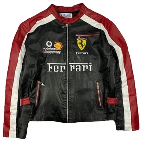 Chaqueta de moto de cuero a rayas Ferrari vintage bordada F-1 Racing para hombre - Imagen 1 de 3
