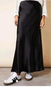 Nordstrom Rack schwarz Satin A-Linie Maxi Schlupf Rock Boho Goth Preppy Festival XL - Bild 1 von 13