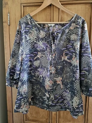 Marks & Spencer M&S Indigo Soft Floaty Oriental design Blouse Size 22 - Image 1 of 4