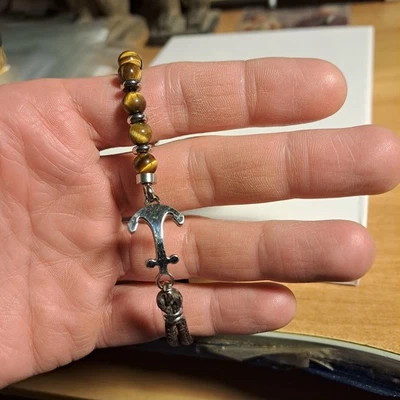 Bracciale ancora acciaio cuoio pietre unisex vintage tonalità di marrone AFFARE! - Immagine 1 di 4