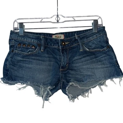 TILT Distressed Denim Studded Cutoff Booty Shorts Womens Size 3 Blue - Image 1 of 4
