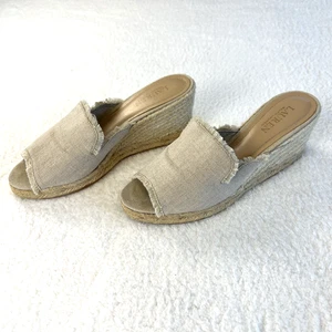 Lauren Ralph Lauren Carlynda Beige Linen Wedge Espadrille Sandals Sz 9 Lagonlook - Picture 1 of 22