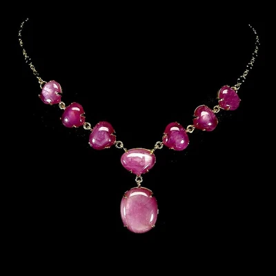 925纯银项链椭圆形红宝石21x17毫米天然宝石首饰18英寸 — 第 1/4 张图片