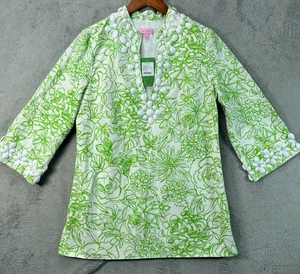 Lilly Pulitzer Newbury Perlen grün Blumen Tunika Seide Mix 10 Damen Minikleid - Bild 1 von 23