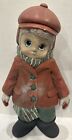 Large Hand Painted VTG Porcelain 18" Tall Ceramic Boy  Dressed For Winter Cute!!