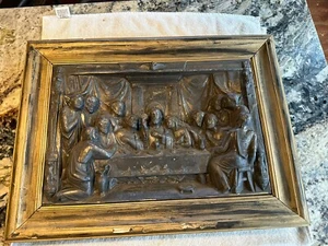 Large Antique Embossed 3d Last Supper Picture - Picture 1 of 10