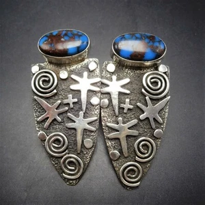 PENDIENTES PETROGLIFO Alex Sánchez NAVAJO Plata Esterlina Cabujón Turquesa - Imagen 1 de 12