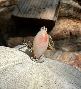 Vintage Antique 14kt Yellow Gold 8 X 16mm Marquise Opal Bypass Ring Sz 5.25 - Picture 1 of 10