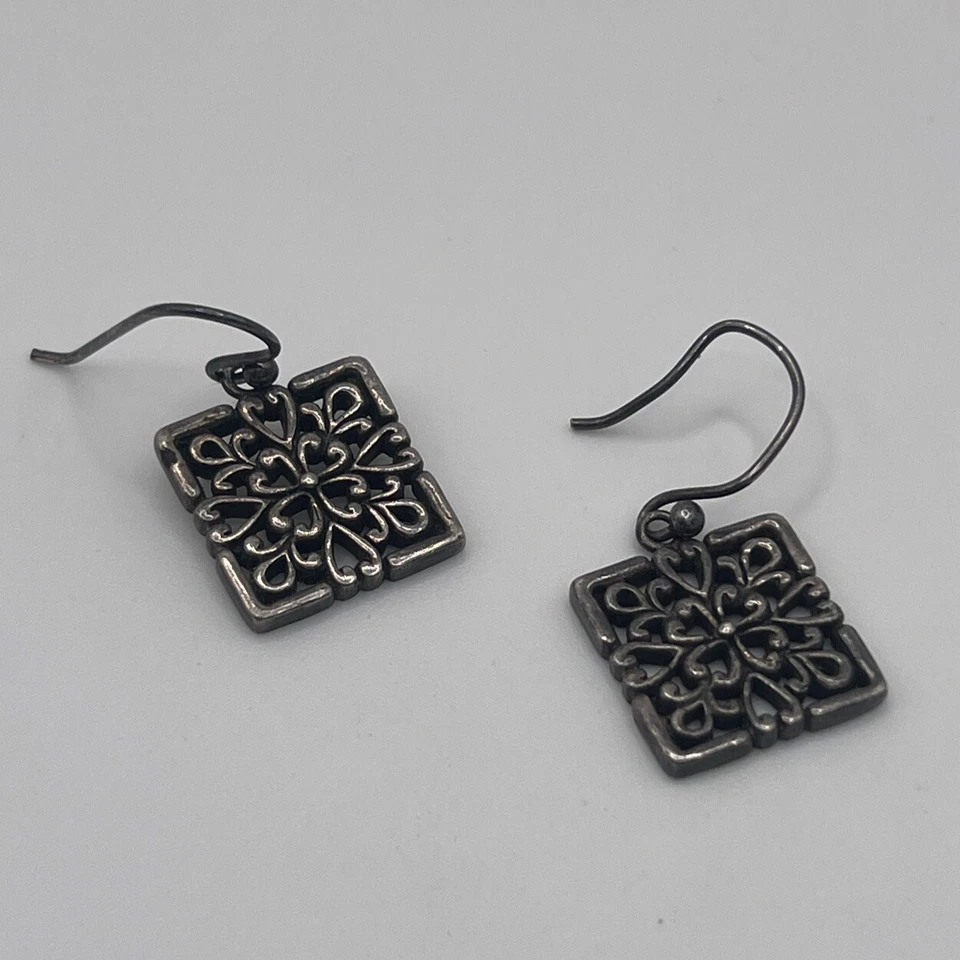 Barse Sterling Silver 925  Square Filigree Swirl Floral Silver Design Earrings - Image 1 of 4