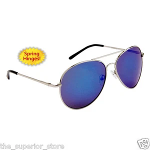 Mirrored Aviator Sunglasses Wholesale Mod-30113 Spring Hinge Blue Mirror Lens - Picture 1 of 2