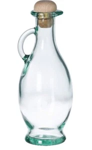 Tuscany Olive Oil Glass 8oz Pitcher, Tiki Wood and Cork Stopper ,Made In Italy - Picture 1 of 4