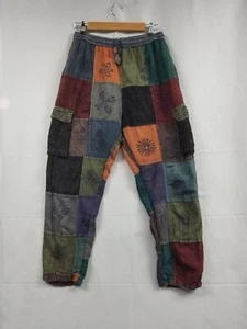 Rising International Patchwork Pants Relaxed Cargo Made In Nepal Size Medium  - Picture 1 of 9
