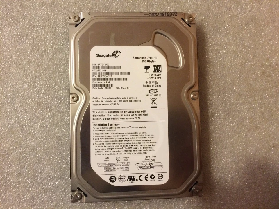 Hard disk Seagate Barracuda 7200.10 ST3250310AS 250GB 7200RPM SATA 8MB 3.5 - Immagine 1 di 1