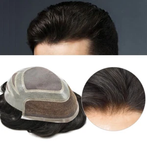 Mens Hair Piece Human Hair Replacement System Lace Front Mens Toupee Hair Units - Picture 1 of 60