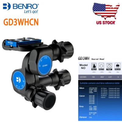 US BENRO GD3WHCN 3-dimensional Gear Head Camera SLR Tripod For Nikon Canon Sony - Image 1 of 4