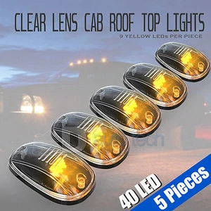 5pcs Clear LED Roof Top Truck SUV Cab Marker Running Clearance Lights Set Kit - Picture 1 of 9
