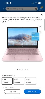 HP 14-cf2112wm 14" (64GB eMMC, Intel Celeron N4120, 1.10GHz, 4GB RAM) Laptop... - Image 1 of 4