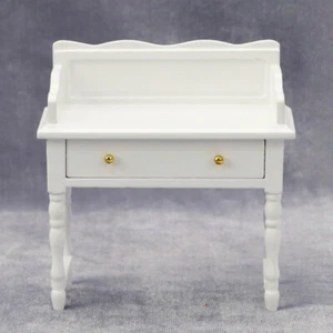 1:12 Scale Dollhouse Miniatures Mini Furniture White Wood Desk Decor Accessories - Picture 1 of 6