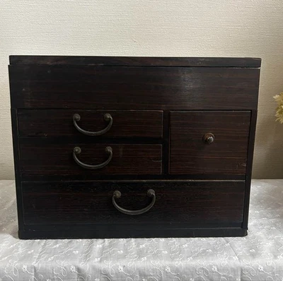 Japanese Wooden Sewing Box Showa Retro Vintage Storage Case with Handle 32.5cm - Image 1 of 4