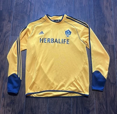 Adidas LA Galaxy MLS training long sleeve shirt sweatshirt Yellow Navy Mens XL - Image 1 of 4