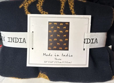 Indian Leopard Handmade Knit Cotton Throw Blanket Black/Yellow 50-60”, NWT - Image 1 of 4