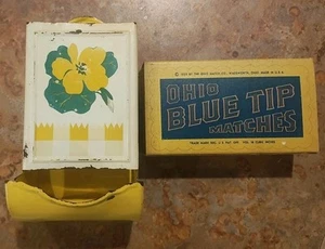 Metal Match Box Holder Wall Mount Vintage W/1955 Ohio Match Box - Picture 1 of 10